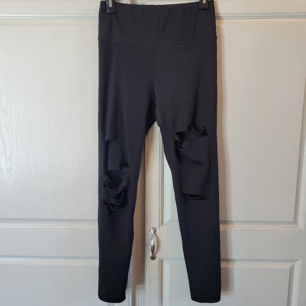 Mono B High Waisted Leggings with Distressed Cuts Details